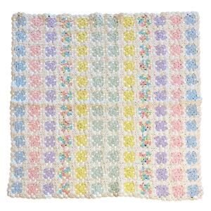Knitted Pastel Colored Baby Blanket 34”x34” Yellow, Blue, Pink, Purple, Crochet
